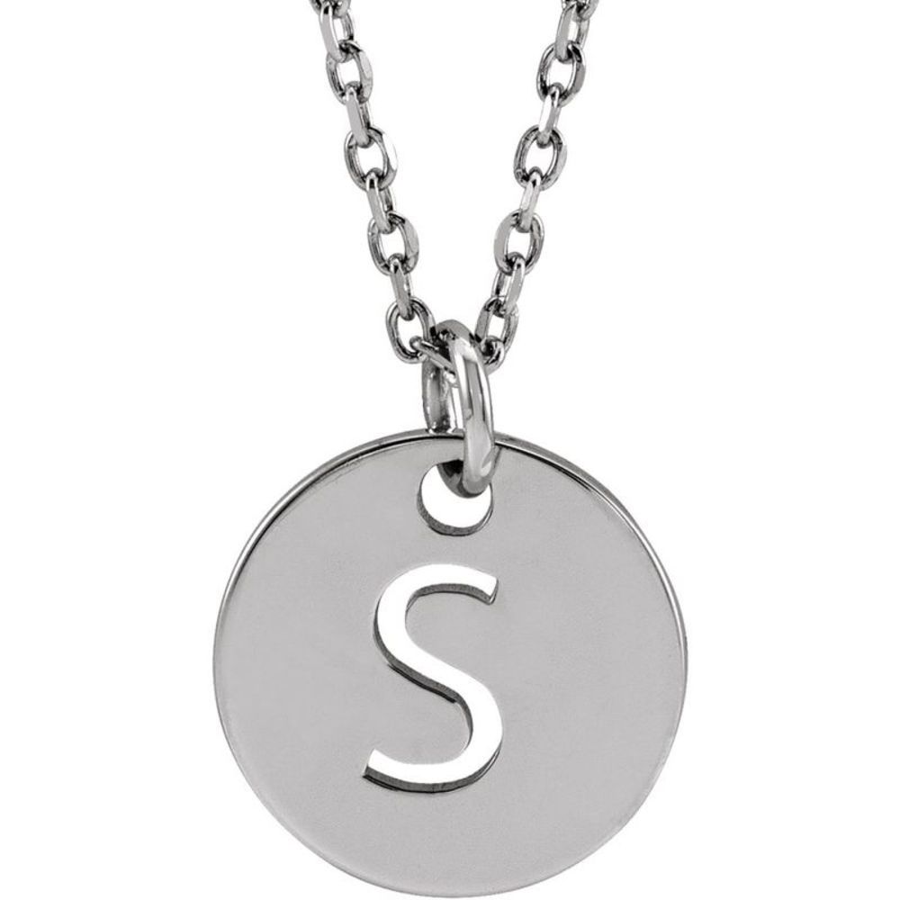 Sterling Silver Initial S, Small 10mm Pierced Disc Necklace, 16-18 In. - Picture 1 of 5